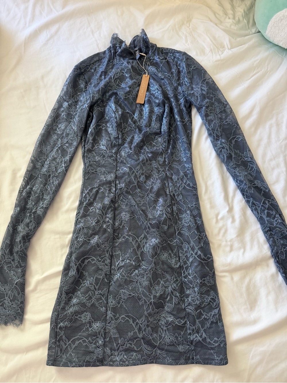 Skims Lace Turtleneck Dress ‘Thunder’ Small